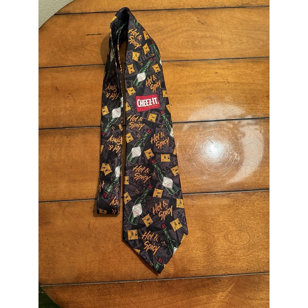 Vintage CHEEZ-IT and Tabasco Hot & Spicy Necktie Red 100% Silk , 62in Long